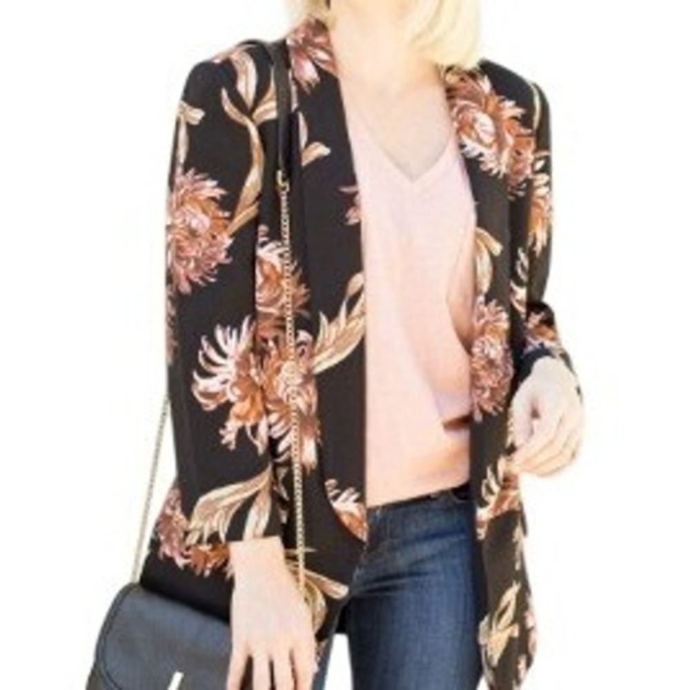 Leith Floral Print Open Front Blazer in Black Nouveau Floral Size‎ Small